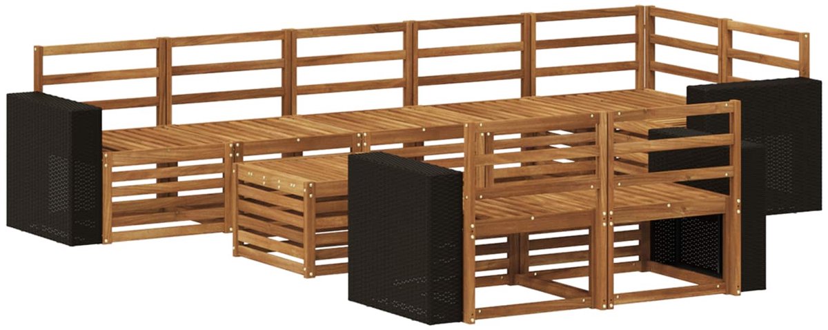 vidaXL Buiten - bank - set - 9 - st - 8-zits - Naturel - Massief - Acacia - Hout