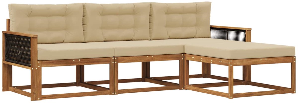 vidaXL Buiten - bank - set - 4 - st - 4-zits - Natuurlijk - en - Beige Natuurlijk en Beige