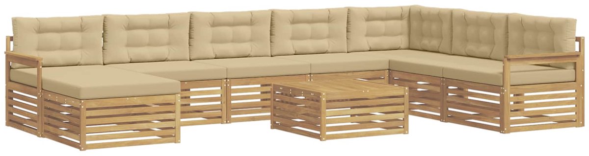 vidaXL Buiten - bank - set - 9 - st - 7-zits - Wit - en - Beige - Massief - Acacia - Hout Wit en Beige