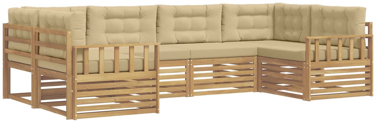 vidaXL Buiten - bank - set - 6 - st - 6-zits - Wit - en - Beige - Massief - Acacia - Hout Wit en Beige
