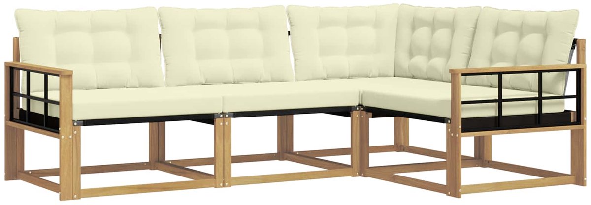 vidaXL Buiten - bank - set - 4 - st - Wit - en - crèmekleurig Wit en crèmekleurig
