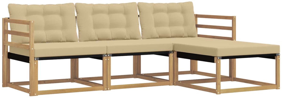 vidaXL Buiten - bank - set - 4 - st - 4-zits - Wit - en - Beige Wit en Beige
