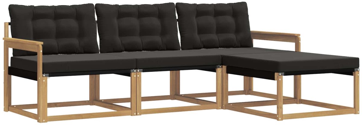 vidaXL Buiten - bank - set - 4 - st - 4-zits - Wit - en - zwart Wit en zwart