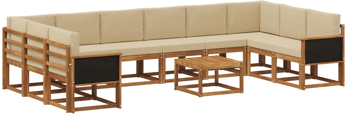 vidaXL Buiten - bank - set - 11 - st - 10-zits - Natuurlijk - en - Beige Natuurlijk en Beige