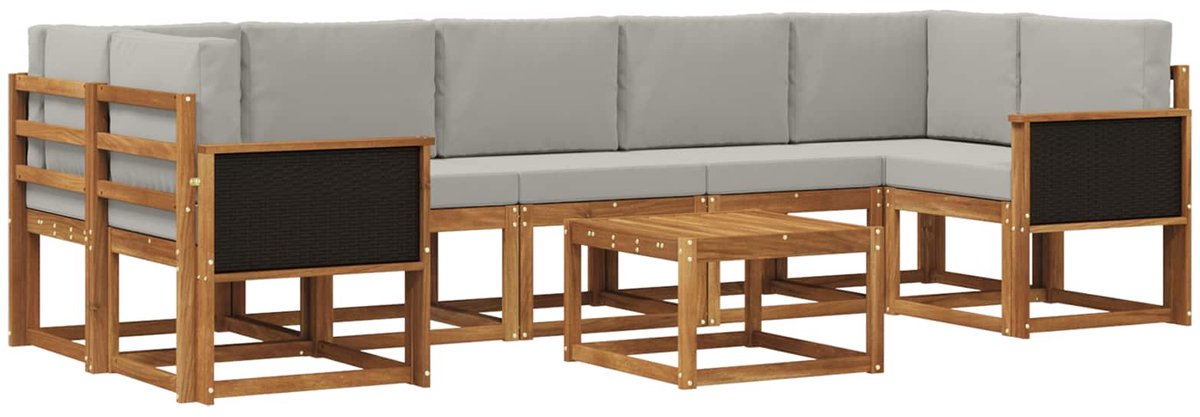 vidaXL Buiten - bank - set - 6 - st - 7-zits - Naturel - en - lichtgrijs Naturel en lichtgrijs