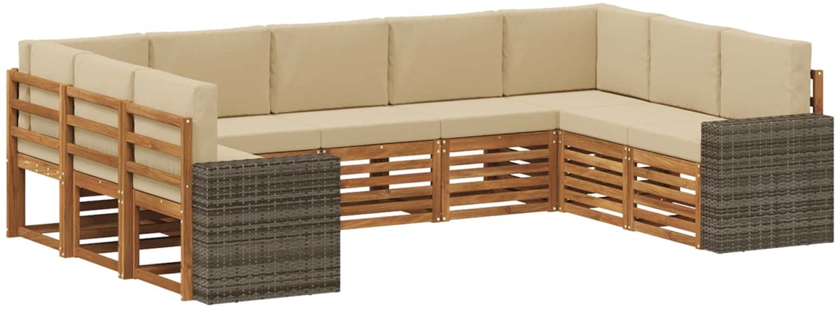 vidaXL Buiten - bank - set - 9 - st - 9-zits - Natuurlijk - en - Beige Natuurlijk en Beige