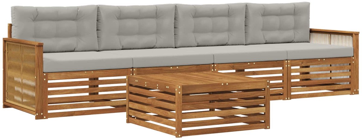 vidaXL Buiten - bank - set - 5 - st - 4-zits - Naturel - en - lichtgrijs Naturel en lichtgrijs