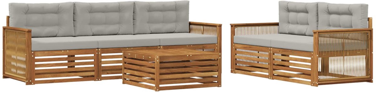 vidaXL Buiten - bank - set - 6 - st - 5-zits - Naturel - en - lichtgrijs Naturel en lichtgrijs