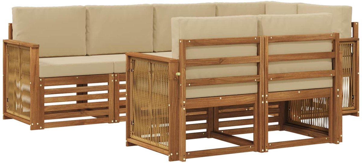 vidaXL Buiten - bank - set - 7 - st - 7-zits - Natuurlijk - en - Beige Natuurlijk en Beige
