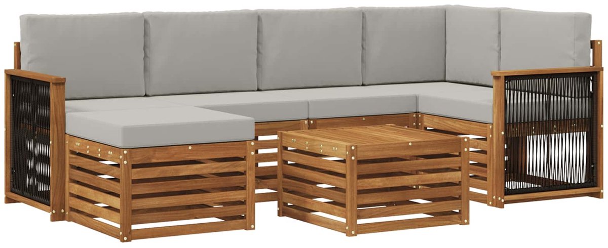 vidaXL Buiten - bank - set - 7 - st - 5-zits - Naturel - en - lichtgrijs Naturel en lichtgrijs