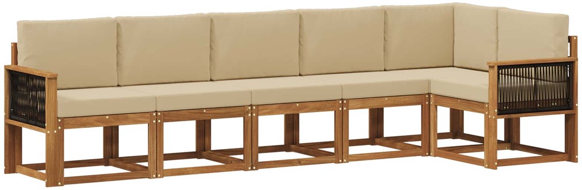 vidaXL Buiten - bank - set - 6 - st - 6-zits - Natuurlijk - en - Beige Natuurlijk en Beige