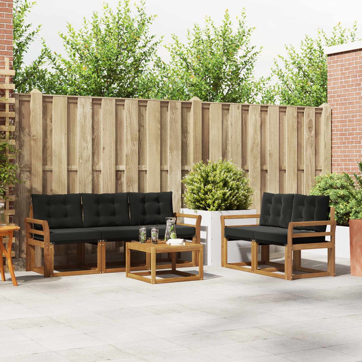 vidaXL Buiten - bank - set - 6 - st - Naturel - en - Zwart Naturel en Zwart