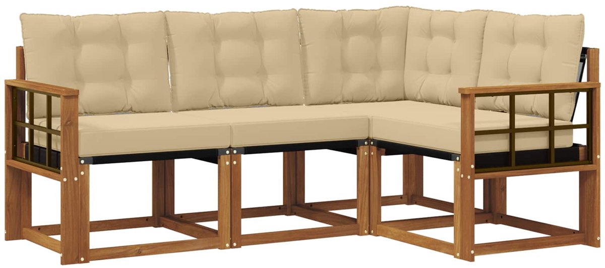 vidaXL Buiten - bank - set - 4 - st - 4-zits - Natuurlijk - en - Beige Natuurlijk en Beige
