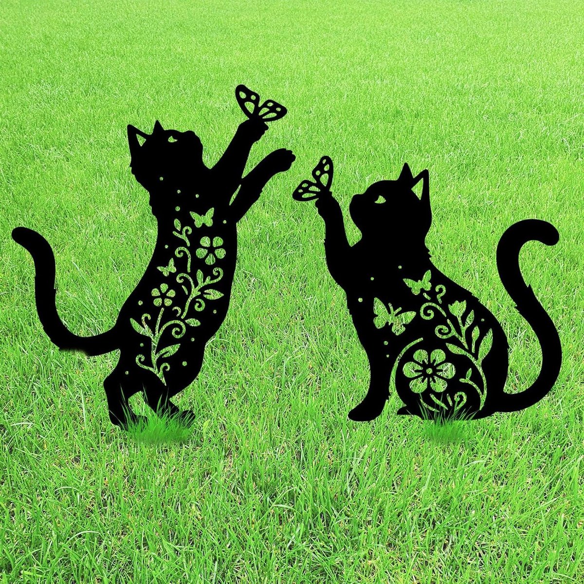 Tuinstekers Kattenmotief - Dieren Decoratie - Tuin Verfraaien - Artistiek Metaal Design - 38 x 24 cm - Zwart