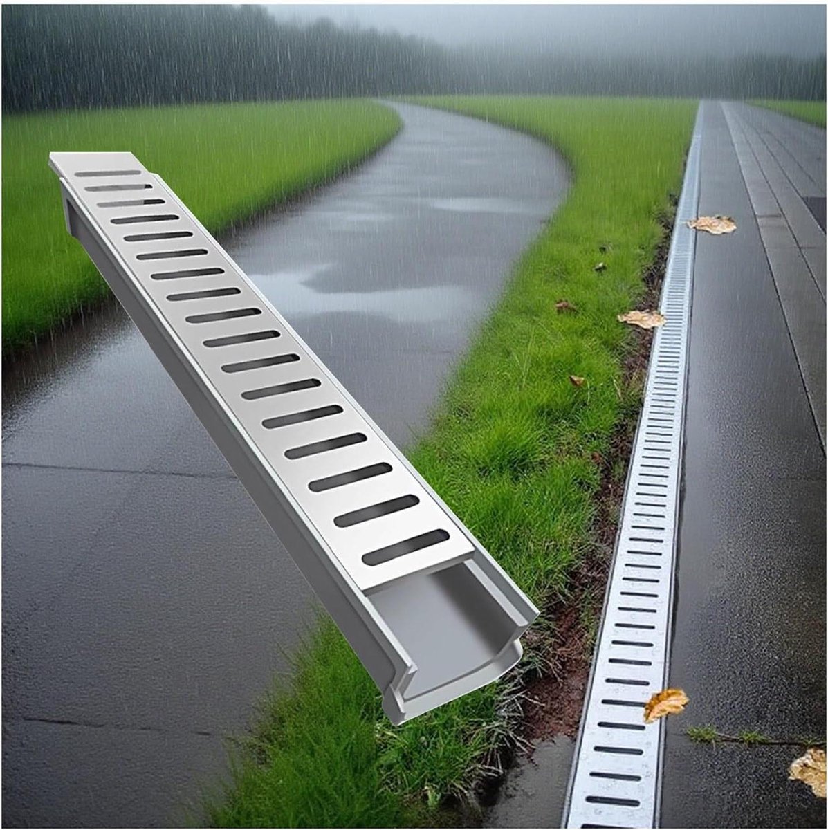 Trench Drain Kanaal - Afvoersysteem Rooster - Waterbeheer Buiten - U-kanaal Roestvrij Staal - 100 cm x 20 cm - Zilver