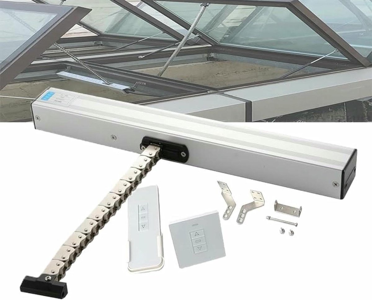 Elektrische Raamopener - Raammotor Kettingsysteem - Automatische Ventilatie - Dubbele Kettingschakels - 400N Vergrendelkracht - Zilver