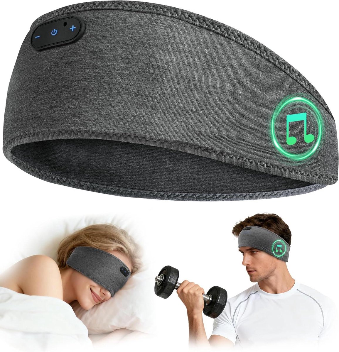 Slaapkoptelefoon met Bluetooth - Hoofdband koptelefoon Sport koptelefoon - Onverstoord slapen - Ademend bamboe-katoen - 16 uur batterij - Grijs