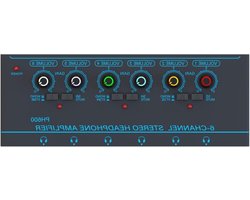 Hoofdtelefoon Versterker - Oortelefoon Splitter Mixer - Studio Monitoring - 6 Kanaals Onafhankelijk - Compact Formaat - Blauw
