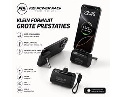 Nieuw! 10000mAh! Mini Power Bank USB-C FS Power Pack Mini Powerbank 10000mAh – Snellader PD 20W / 22.5W – Ultra Compact – Ingebouwde Kabel – LED Display – USB-C – Voor iPhone & Android – Draagbare Powerbank – Zwart / Wit