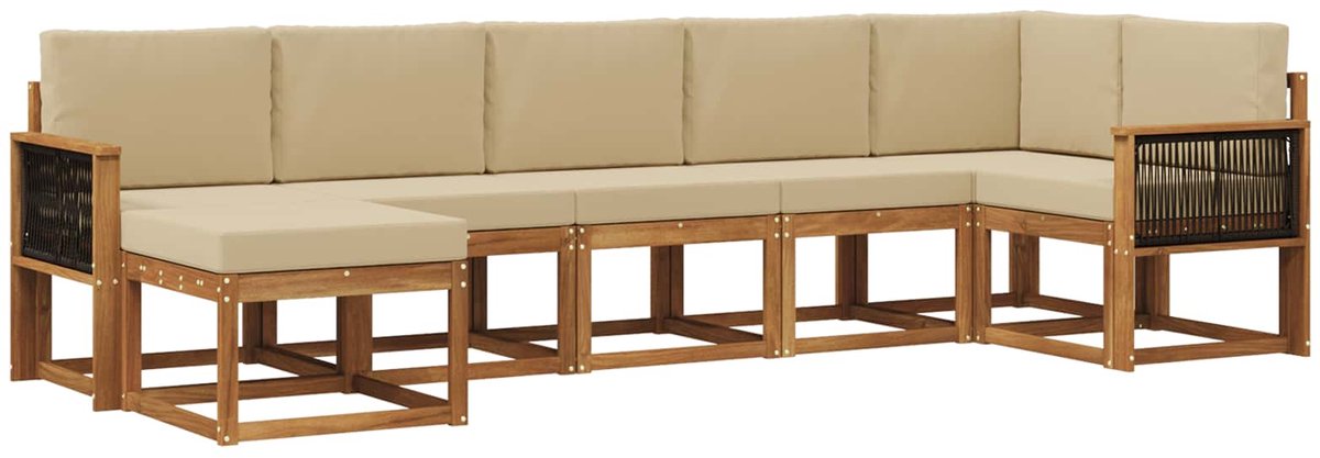 vidaXL Buiten - bank - set - 7 - st - 7-zits - Natuurlijk - en - Beige - Polyester Natuurlijk en Beige