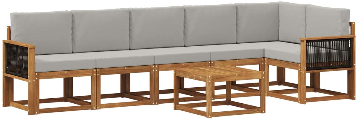 vidaXL Buiten - bank - set - 7 - st - 6-zits - Naturel - en - lichtgrijs Naturel en lichtgrijs