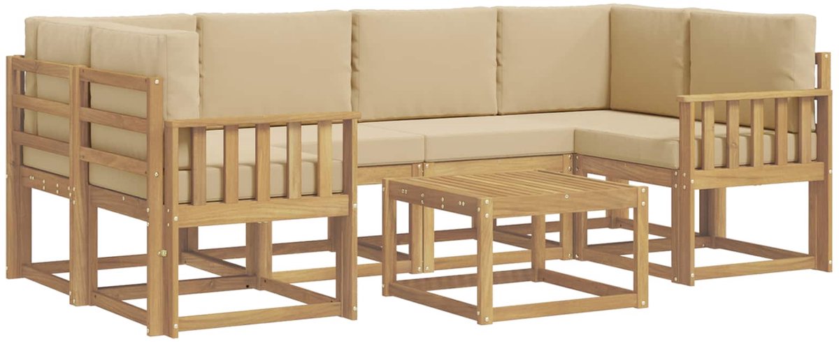 vidaXL Buiten - bank - set - 7 - st - 6-zits - Wit - en - Beige Wit en Beige
