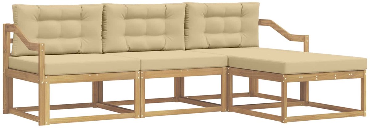 vidaXL Buiten - bank - set - 4 - st - Wit - en - Beige - Polyester Wit en beige