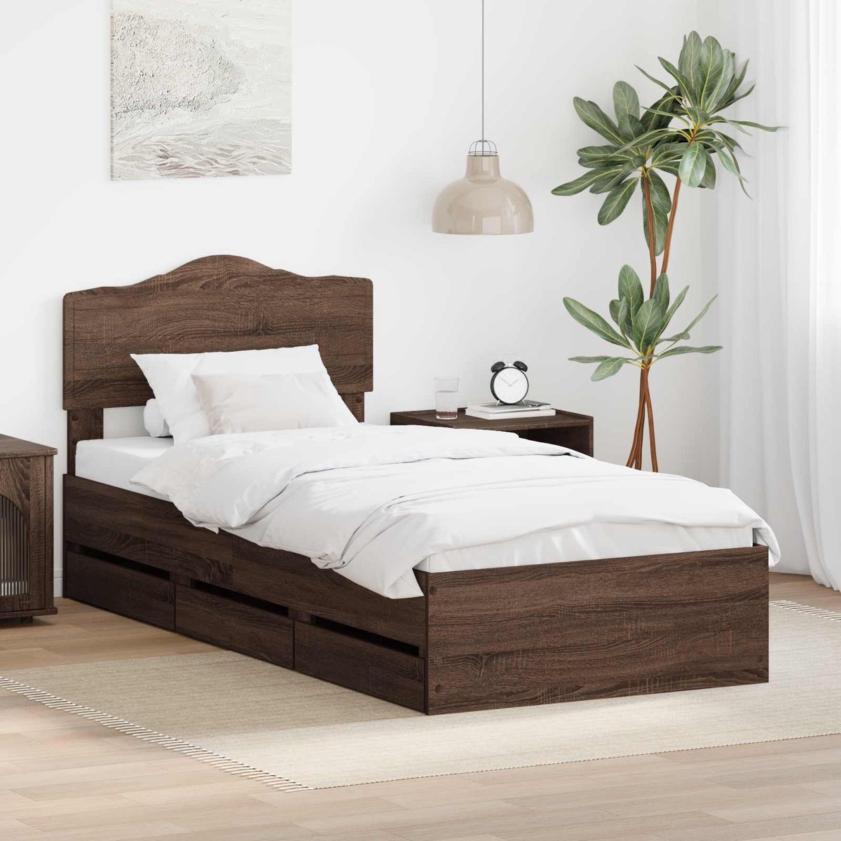 vidaXL Bedframe - met - lade - Bruin - Eiken - 100 - x - 200 - cm - Ingenieurshout