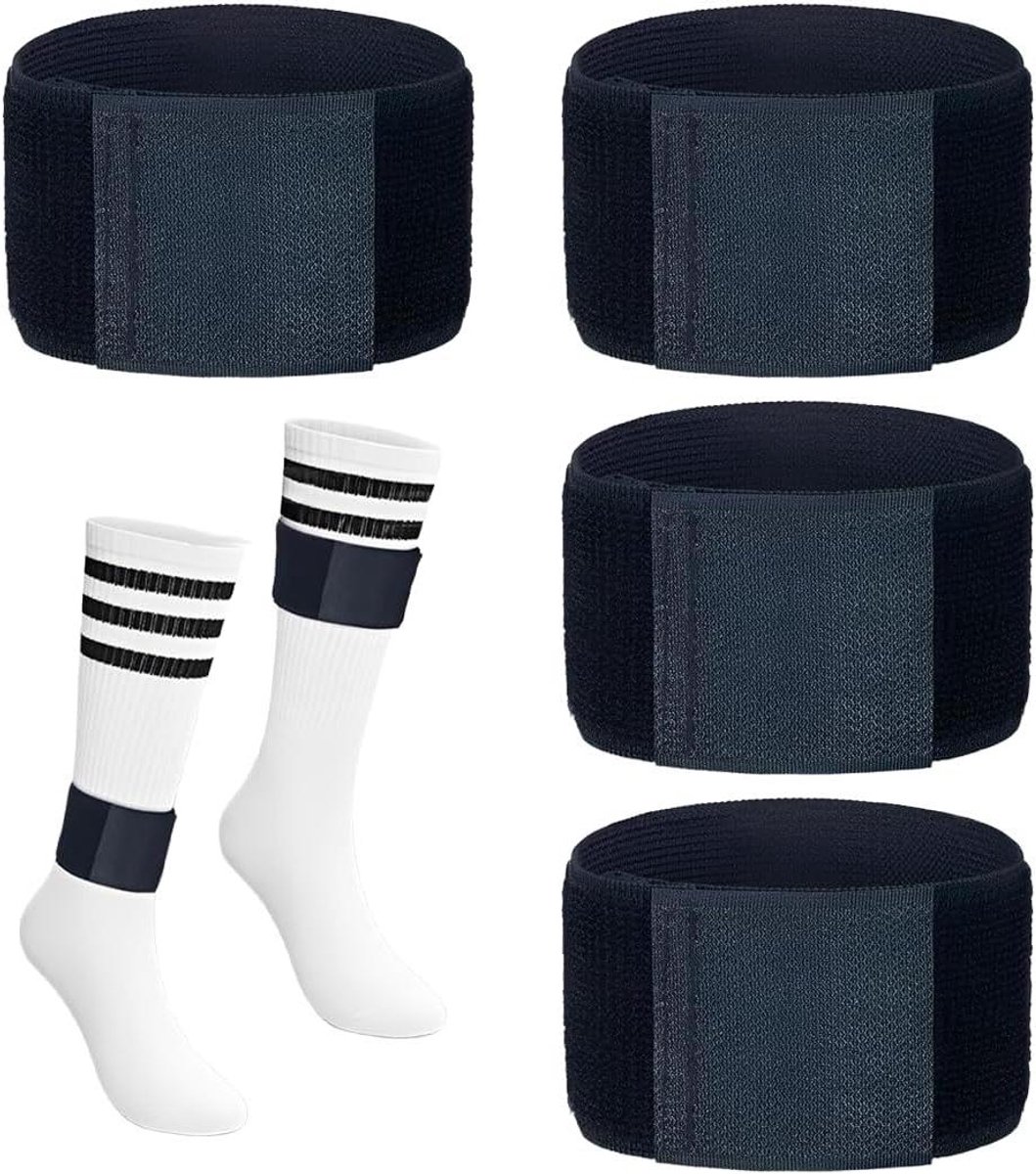 Antislip Scheenbeschermers - Voetbalsokkenhouders Banden - Voetbal Spelen - Verstelbare Klittenbandsluiting - 4 Verpakkingen - Zwart