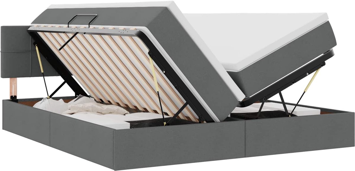 vidaXL LED - opbergbed - met - matras - Donkergrijs - 180 - x - 200 - cm - Stof