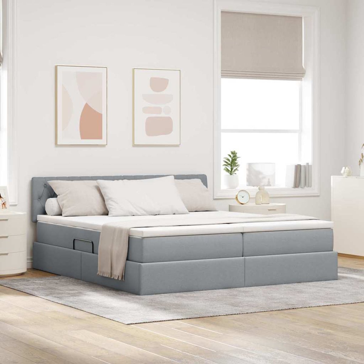 vidaXL LED - opbergbed - met - matras - Lichtgrijs - 180 - x - 200 - cm - Stof