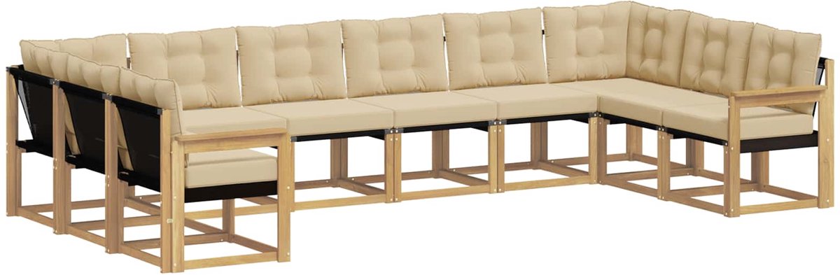 vidaXL Buiten - bank - set - 10 - st - 10-zits - Wit - en - Beige Wit en Beige