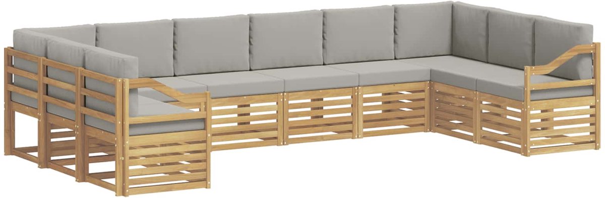 vidaXL Buiten - bank - set - 10 - st - 10-zits - Wit - en - Lichtgrijs - Polyester Wit en Lichtgrijs