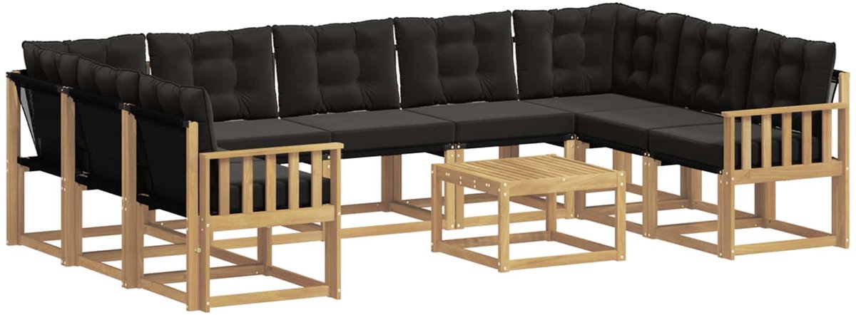 vidaXL Buiten - bank - set - 10 - st - 9-zits - Wit - en - zwart Wit en zwart