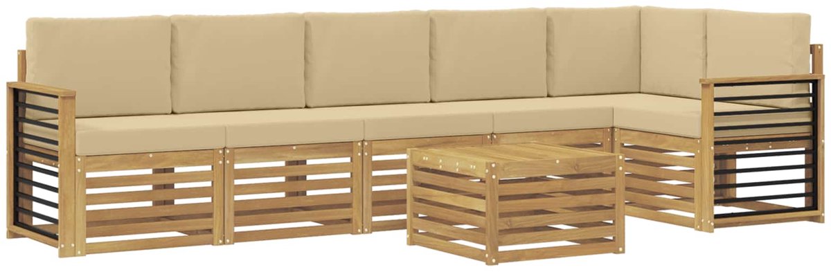 vidaXL Buiten - bank - set - 7 - st - 6-zits - Wit - en - Beige - Polyester Wit en Beige