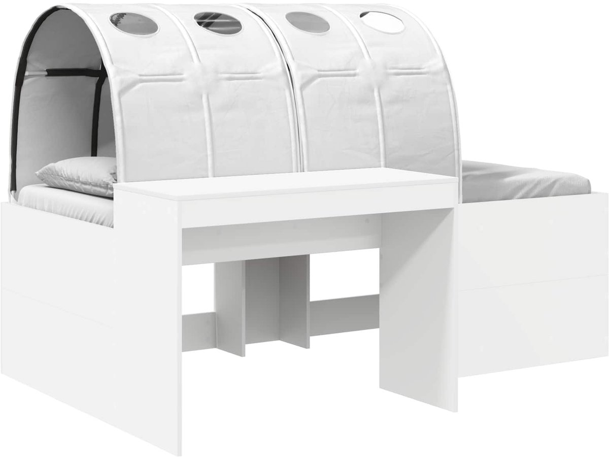 vidaXL Bed - met - Tunnel - 3 - st - Wit - Bewerkt - hout