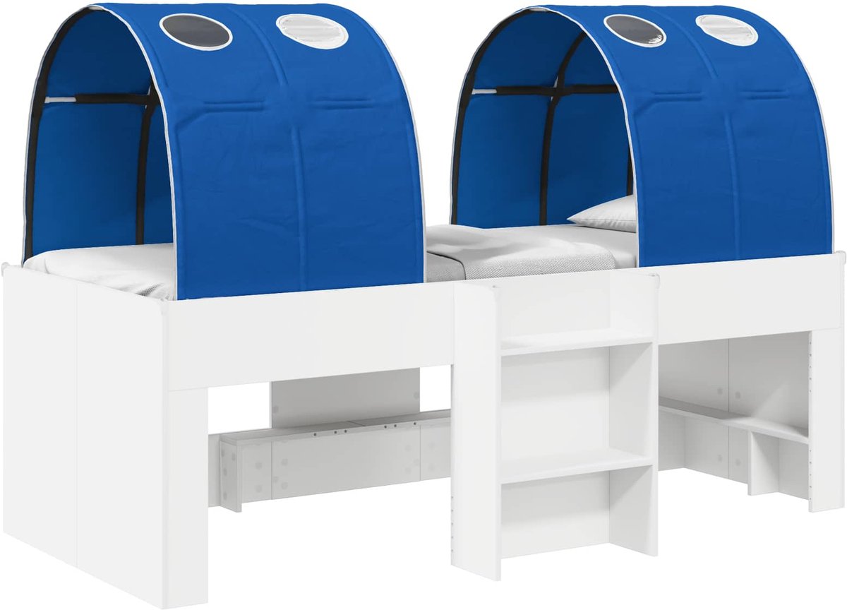 vidaXL Bed - met - Tunnel - 3 - st - Wit - en - Blauw - Bewerkt - hout Wit en blauw