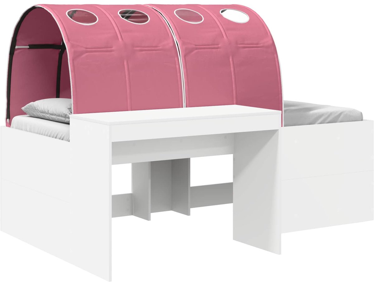 vidaXL Bed - met - Tunnel - 3 - st - Wit - en - Roze - Bewerkt - hout Wit en roze