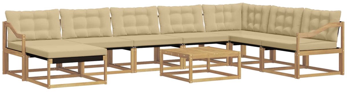 vidaXL Buiten - bank - set - 9 - st - Wit - en - Beige - Massief - Acacia - Hout Wit en beige