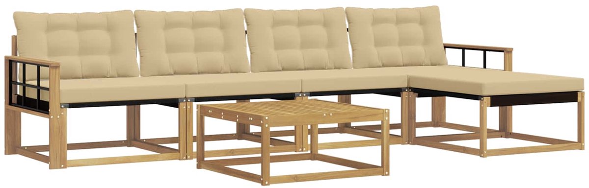 vidaXL Buiten - bank - set - 6 - st - 4-zits - Wit - en - Beige Wit en Beige