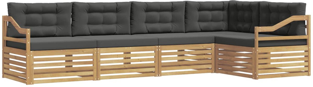 vidaXL Buiten - bank - set - 5 - st - 5-zits - Wit - en - antracietkleurig - Polyester Wit en antracietkleurig