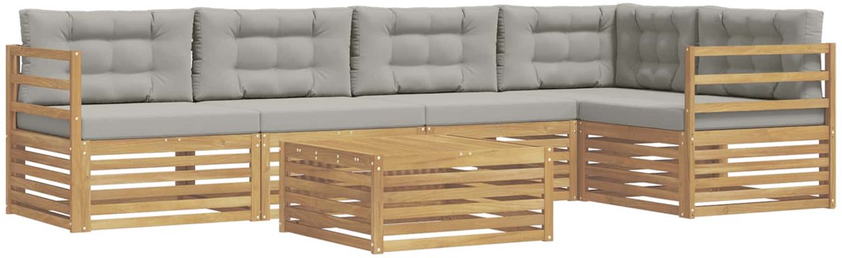 vidaXL Buiten - bank - set - 6 - st - 5-zits - Wit - en - Lichtgrijs - Polyester Wit en lichtgrijs