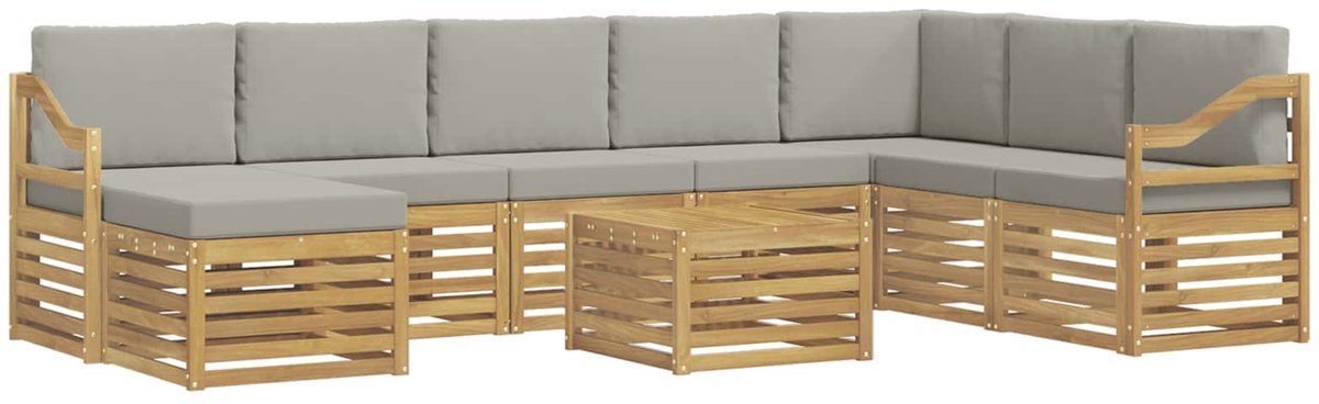 vidaXL Buiten - bank - set - 9 - st - 8-zits - Wit - en - Lichtgrijs - Polyester Wit en Lichtgrijs