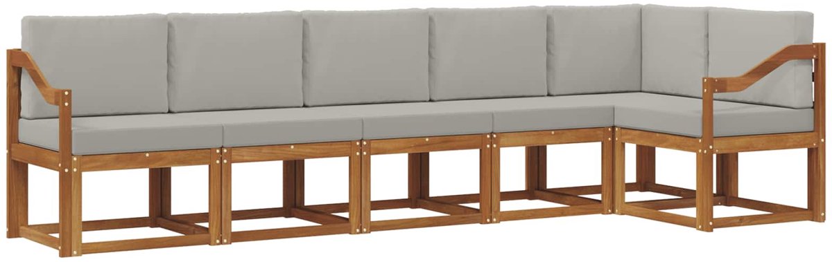 vidaXL Buiten - bank - set - 6 - st - 6-zits - Naturel - en - lichtgrijs Naturel en lichtgrijs