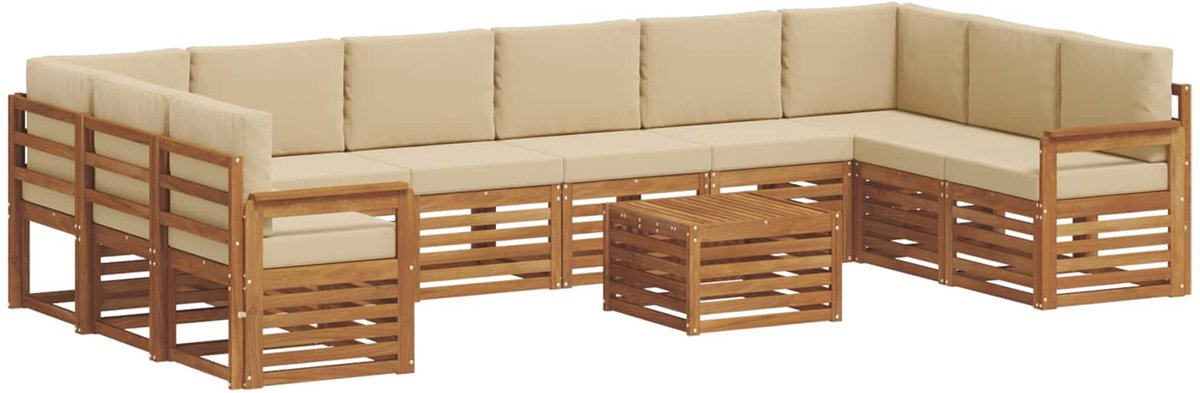 vidaXL Buiten - bank - set - 11 - st - 10-zits - Natuurlijk - en - Beige Natuurlijk en Beige