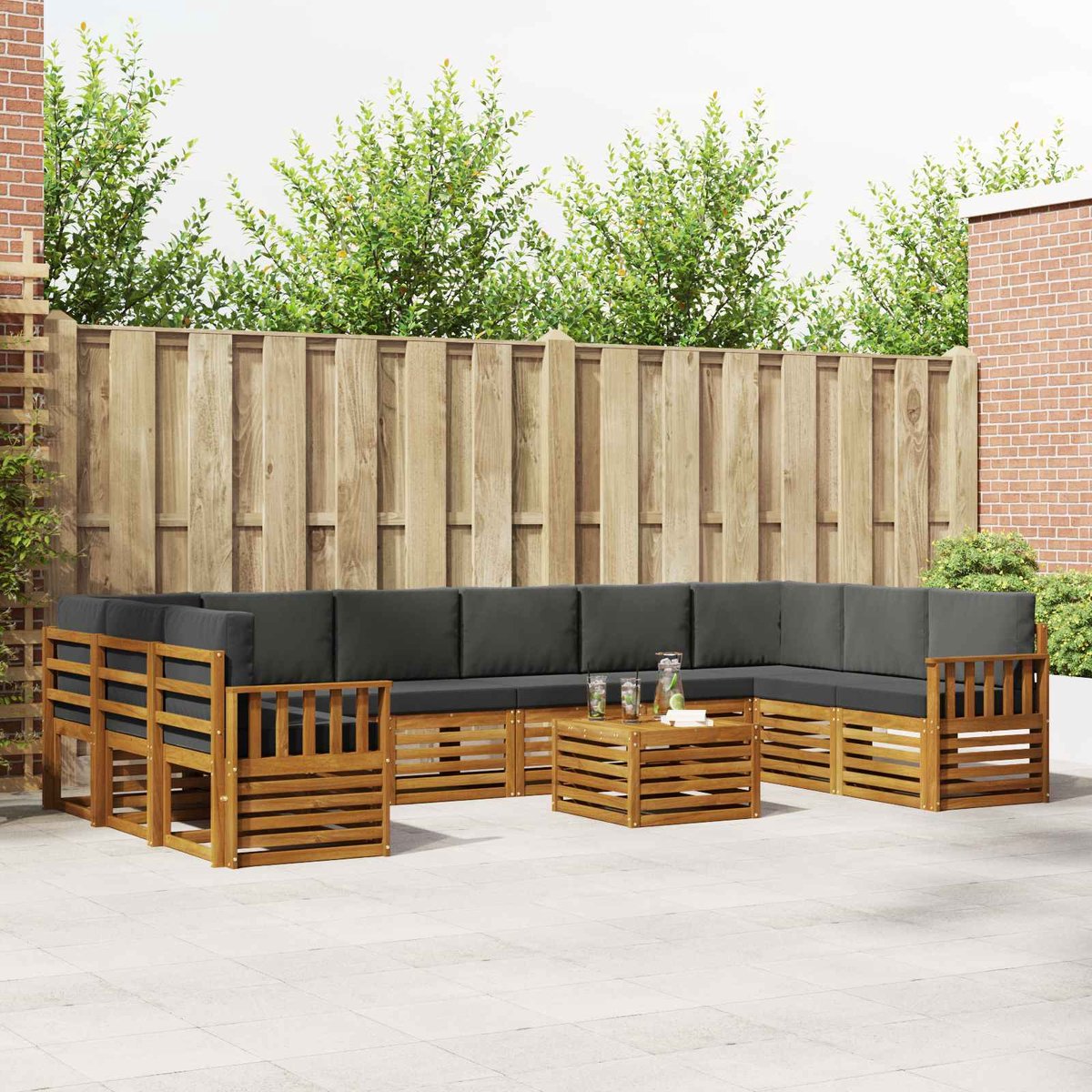 vidaXL Buiten - bank - set - 11 - st - 10-zits - Natuurlijk - en - Antraciet Natuurlijk en Antraciet