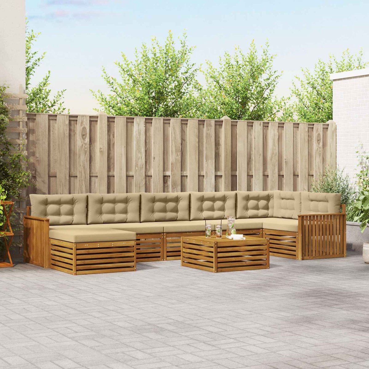 vidaXL Buiten - bank - set - 8 - st - 7-zits - Natuurlijk - en - Beige Natuurlijk en Beige