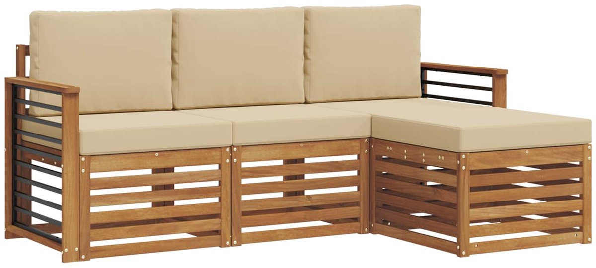 vidaXL Buiten - bank - set - 4 - st - 4-zits - Natuurlijk - en - Beige Natuurlijk en Beige