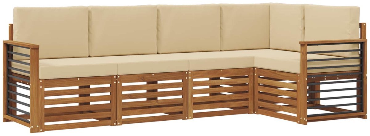 vidaXL Buiten - bank - set - 5 - st - 5-zits - Natuurlijk - en - Beige Natuurlijk en Beige