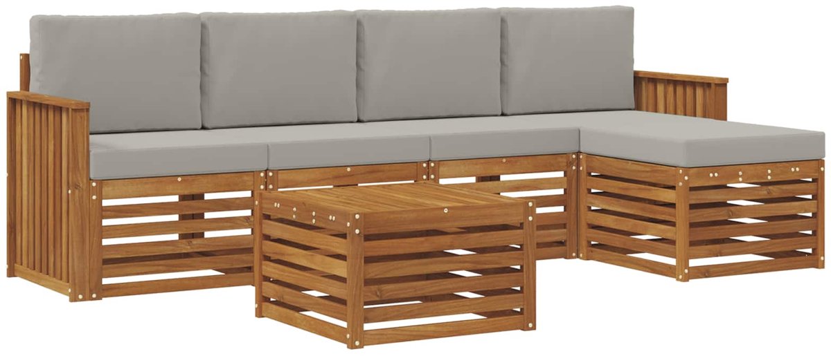 vidaXL Buiten - bank - set - 6 - st - 5-zits - Naturel - en - lichtgrijs Naturel en lichtgrijs